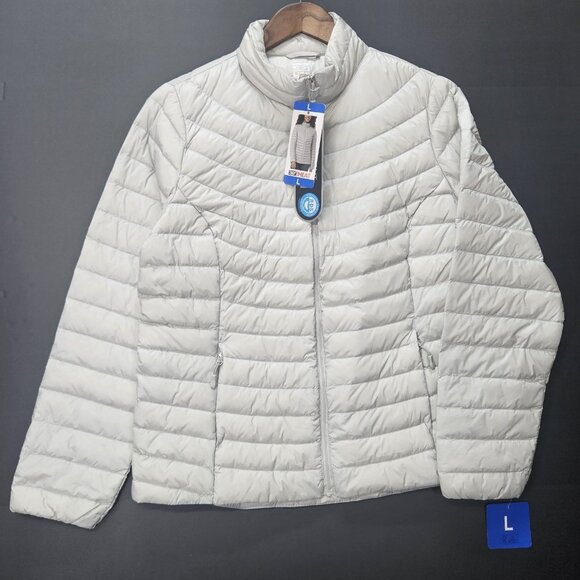 32 Degrees Heat Ultra Light Down Jacket Womens Size L Grey Zip Pockets Full Zip - Picture 1 of 12